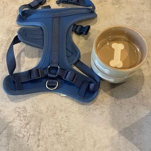 Dog harness and food bowl set